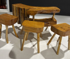Miniature Wood Bar countertop With 3 Bar Stools - Natural Wood - Tiki  Sytle