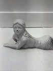 Cast Iron Mermaid Statue Vintage Antique Laying 18 Inch White