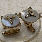 Caduceus Symbol Mother Of Pearl Vintage Swank Medical Doctors Square Cufflinks