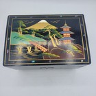 Vintage Black Lacquered Japanese Music Box With Hand Painted Mt Fuji Scene Works