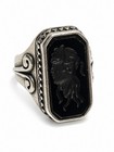 Vintage Black Cameo Profile Ring Sterling Silver Tone Ornate Scroll Signet Sz 6