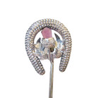Antique Hatpin Amethyst Glass Thistle In Silver Horseshoe