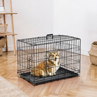 30   Folding Dog Crate Kennel Pet Cage With 2 Doors And Leak Proof Tray Black