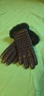 Ugg Black Leather Lined Wrist Gloves Fur Trim Logo Women   s Size S p