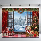 10x8ft Christmas Backdrop Snowy Winter Forest Wooden Window Photo Background