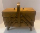 Wood Accordion Style Sewing Box 3 Tier Fold Out Chest Mid Century Modern Vintag
