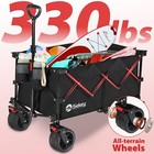 330 Lbs Foldable Utility Cart With Big Wheels With Brake  2 Drink Holders  Black