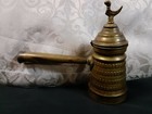 Unique Antique Turkish Arabic Brass Hand Hammered Beaded Coffee Pot W ladle