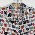 Love Notes Womens Small Button Front Cropped Shirt Multi Kitty Cat Print Rayon
