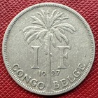 Belgian Congo 1927 Copper-nickel 1 Franc  Albert I  French Text  Km  20