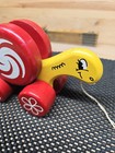 Kouvalias  Vintage Wooden Turtle Pull Toy Red Yellow Rolling Wheels Folk Art Toy