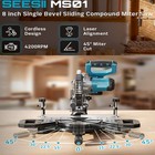 Seesii Cordless Sliding Compound Miter Saw 2 5000mah Battery With Laser Guide 8 