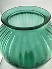 Anchor Hocking Large Teal Blue Ribbed Art Glass Vase 
