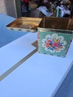 Vintage Floral Tin Decorative Storage Box Mint Green