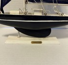 Vintage Wooden Sailboat Model Boat Nautical Decor Confection White Navy Blue 16   