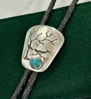 Vintage Native American Sterling Silver   Turquoise Road Runner 36    Bolo Tie
