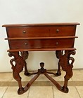 Side Table Gothic Style Carved Swan Legs With Ball Claw Feet Two Drawers