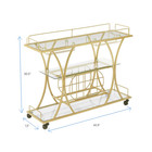 Electroplated Glass Bar Cart With Wine Rack And Glass Holder For Kitchen Serving