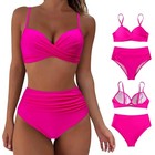 Women Two Piece High Waist Swimsuit Set Ladies Push Up V Neck Swimwear For Beach