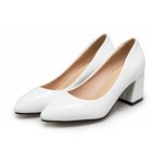 45 46 47 Women s Solid Color Pumps Pointy Toe Chunky Heel Wedding Bride Shoes B