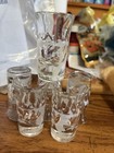 Vintage Mcm Chrome Liquor Dispenser Pump Decanter W 6  Colored Shot Glasses 50s