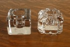 2 Antique Square Shape Clear Glass Heavy Crystal Old Desk Top Inkwells