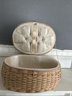 Vintage Penney   s Oval Wicker Sewing Basket With Bamboo Handle