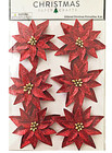 Hl Christmas Paper Crafts Supply - Red Glittered Poinsettias  6 Pc