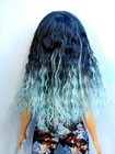Barbie Doll Wig Size 4 Tibetan Lamb Mohair Ooak Custom  62 Black With Aqua Tips