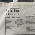 Knitting Cheat Sheet Tote Bag Canvas Crafter Knitter Abbreviations Techniques