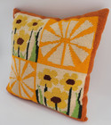 Vintage 10 5  Needlepoint Sunflower Pillow Yellow Orange