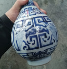 Chinese Collectable Art Hand Blue White Porcelain Flowers Plants Dan Vase