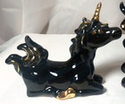 Vintage Lot Of 2 Gloss Black  Gold  Unicorn Figurines