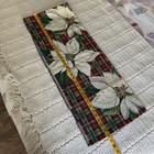 Vintage Jacquard Table Runner Plaid Poinsettia Christmas Woven Tapestry 13 x68 