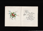 Vtg  Greeting Card Merry Christmas Mica Light Post Pine Holly Berries Nos