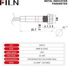 Indicator Light 10pcs 6mm 1 4  Ac 12-24v Metal Led Waterproof Signal Lamp Pilot
