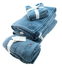 Tommy Hilfiger 8 Pieces Dusty Blue   Stitched Th Logo 100  Cotton Bath Towel Set