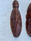 Pair Papua New Guinea Carved Wooden Sepik Masks Cowrie Shell Eyes Tribal Carving