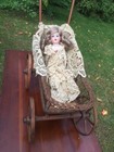 Antique Ornate Bentwood Baby Doll Carriage Wooden Buggy Pram Lovely German Doll