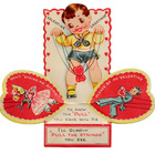 Vintage Valentine Card   Marionette  i ll Gladly Pull The Strings   Fold Out