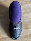 Vintage Leather Shoe Pin Cushion With Beaded Decorations Beautiful