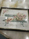 Vintage Hand Stitched Petit Pointe Floral Needlepoint  Framed  5 5   x7 5    Set  2 