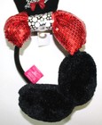 Disney Girls  Minnie Mouse Ear Muffs Gloves Set Red Black Sequin Bling Bow Nwt