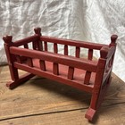 Vintage Antique Handmade Primitive Red Wooden Rocking Cradle Baby Doll Crib