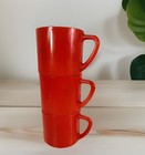 Vintage Lot set 3 Red Federal Glass Milk Glass Stacking Coffee Cup Mug Mugs