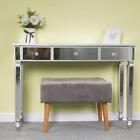 Mirrored 3 Drawer Console Table Glass Finish Silver Home Vanity Dresser Desk