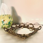 Vintage Gold brass Gilded Vanity Mirror Tray Ornate Filigree Design With Handles