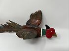 Vtg Wood Flying Pheasant  Wall Hanging Art  Hand Carved   Painted 12    Long