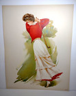 Victorian Art Print Women Golfer Artist Signed Maud Stumm Litho 1908 Original
