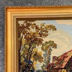 Vintage Framed Needlepoint    the Olde Mill    Textile Art Gold Wood Frame 39x31